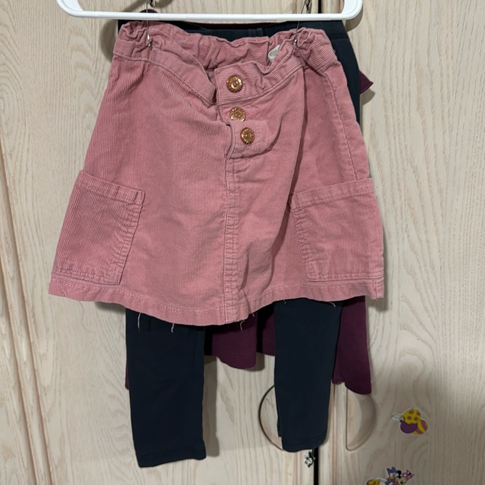 Pink Skirt, Black Leggings, Wine Long Sleeve